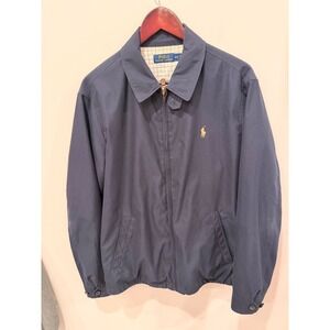 Polo Ralph Lauren Mens Navy Blue Harrington Windbreaker Medium Plaid Lining